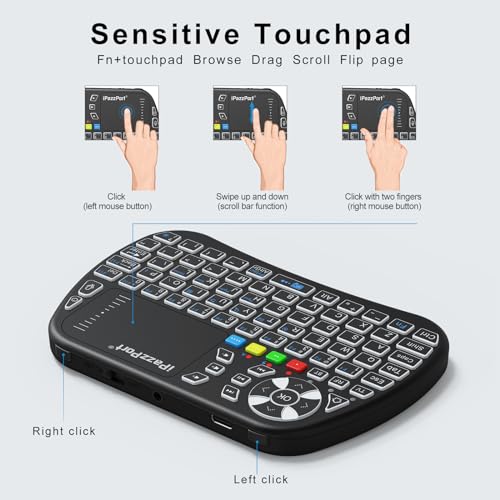 iPazzPort Mini Keyboard,Bluetooth&2.4G with Touchpad, Portable Wireless Keypad with IR Learning, RGB Backlight, Rechargeable, for PC,Android TV Box,Mac, Nvidia Shield, Laptop,Essential Home Keypad