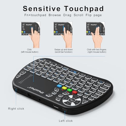 iPazzPort Mini Keyboard,Bluetooth&2.4G with Touchpad, Portable Wireless Keypad with IR Learning, RGB Backlight, Rechargeable, for PC,Android TV Box,Mac, Nvidia Shield, Laptop,Essential Home Keypad