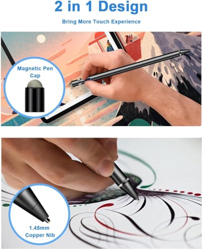 Stylus Pen, Stylus Pen for Touch Screen 1.5mm Fine Point Rechargeable Universal Stylus Pencil Compatible with Android/iOS/iPad/iPhone/Smartphone and Other Tablets （Black） - color: Black