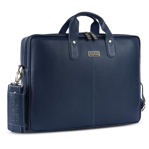 HAMMONDS FLYCATCHER Genuine Leather Laptop Bag for Men, Padded 15.6" Laptop Sleeve, Leather Messenger Bag for Men Briefcases - color: Blue
