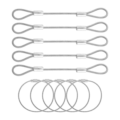 5 Set Double Loop Security Cable Lock (0.33 ft X0.08'') + Keychain Cable, Silver - color: Silver, size: 0.33 ft x 0.08 Inch