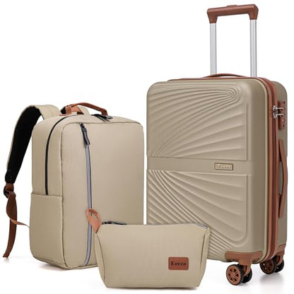 Carry On Luggage Set 22x14x9 Airline Approved Luggage Sets 3 Piece,Suitcases with Wheels,ABS Hard Case Luggage with TSA Lock Spinner Wheels(20 Inch,BP/TB) - color: Champagne
