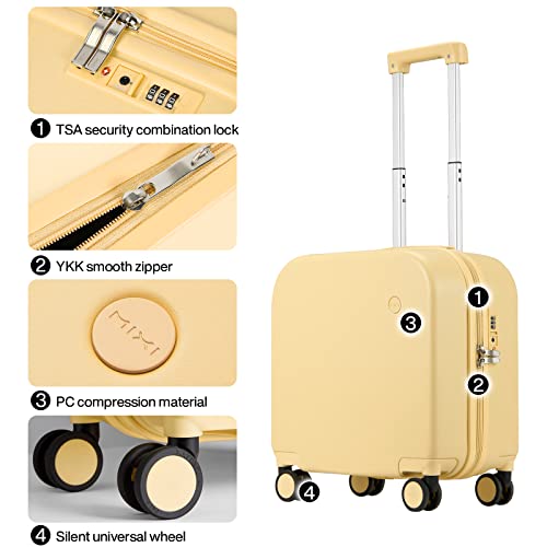 mixi Carry on Luggage, Suitcase with Spinner Wheels 16in Luggage Hardshell Lightweight Rolling Suitcases PC with Cover & TSA Lock, Lark Yellow - color: Lark Yellow, size: 16in Carry on