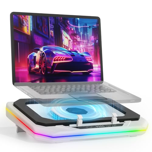 OImaster Gaming Laptop Cooling Pad with 3500 RPM Powerful Turbofan, RGB Laptop Cooler Stand with 3 USB Ports, Ergonomic Adjustable Height Laptop Fan for 12-19 Inch Notebooks, Office & Gaming