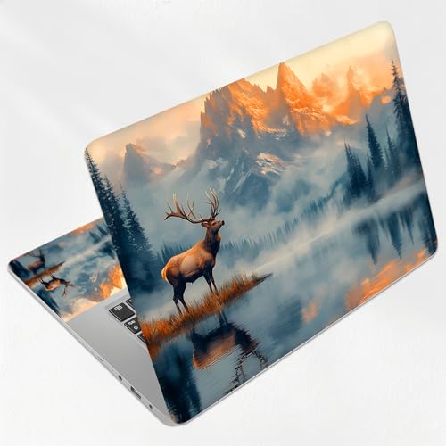 Majestic Elk Mountain Lake Universal Laptop Skin Sticker 3PCS, Protective Decal Trim-to-Fit 11.6" 13.3" 14" 15.6" Laptop Vinyl Cover, Removable Anti-Scratch Computer Decal Protector - color: Majestic Elk Mountain Lake