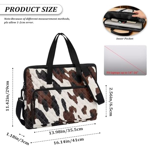 Laptop Sleeve, Laptop Cover with Adjustable Strap Computer Bag Tablet Notebook Sleeves Handbag Messenger Briefcase - color: Brown Cow
