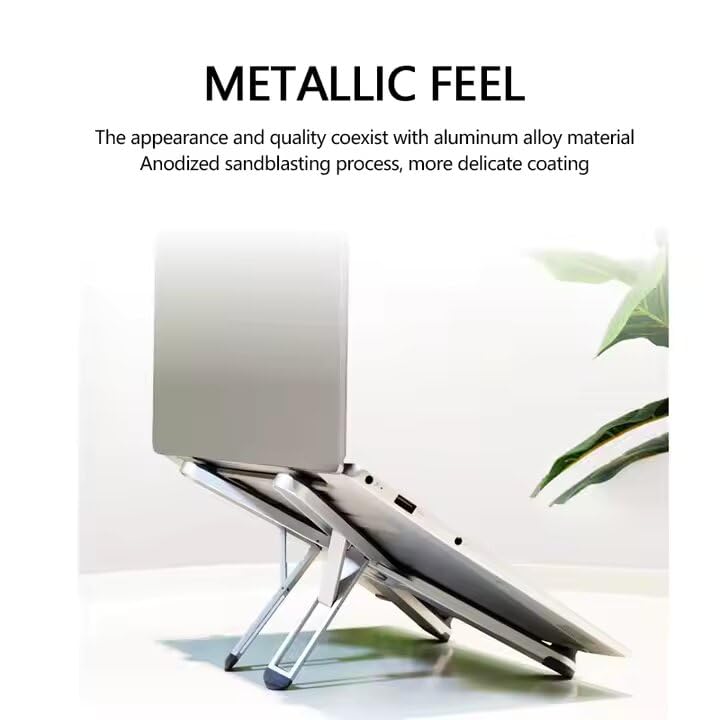 Foldable & Portable Laptop Stand for Desk, Light Weight Alloy Silicon, Ergonomic Aluminum Riser with 7 Adjustable Heights, Compatible with Laptop 10-16' and Tablet - color: moonlight silver