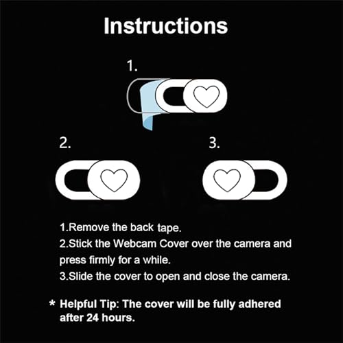 Webcam Cover Slide Ultra Thin Laptop Camera Privacy Protect Heart | 3 Pcs Cute love, Ultra thin camera cover fit for Cell phone desktop tablet PC, front camera blocks webcam to protect privacy - color: Heart Black
