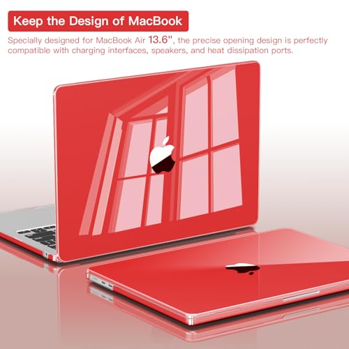 CISSOOK Compatible with MacBook Air 13.6 inch Case 2026 2025 2024 2023 2022 | A3449 A3240 A3113 A2681, 5in1 Set Hard Shell Case Keyboard Cover for MacBook Air 13.6 inch M2 M3 M4 M5, Crystal Red - color: Air13.6inch-Crystal Red