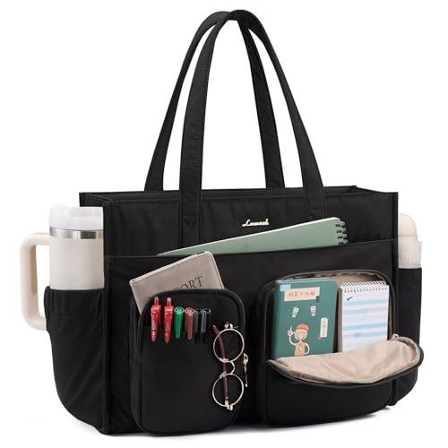 LOVEVOOK Teacher Tote Bag for Women,Multi-pocket Laptop Bag with Large Cup Holder,Nurse Bags Work Travel Computer Handbag - color: Black, size: 15.6 inch