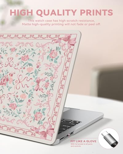 iCasso Compatible for MacBook Air 13 inch Case M5 2026 M4 2025 M3 M2 2024-2022 Model A3449 A3240 A3113 A2681,Sturdy Protective Retro Pattern Plastic Hard Shell 13.6 MacBook Air Case,Retro Bow Pink - color: A-Retro Bow Pink