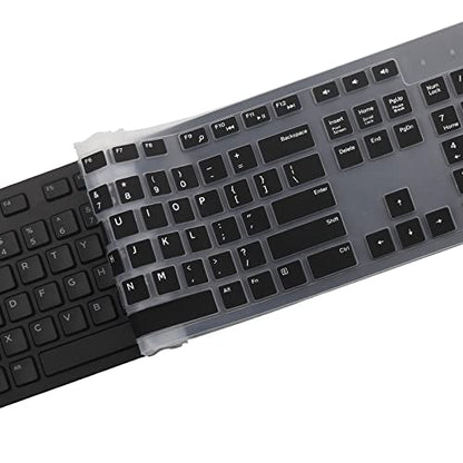 Keyboard Cover Skin for Dell KM636 KB216 KB216t KB216d KB216p Wired & Wireless Keyboard, Dell Optiplex 5250 3050 3240 5460 7450 7050, Dell Inspiron Desktop 24" 27" 5400 5490 7700 7790 3475 3670 3477 - color: Black