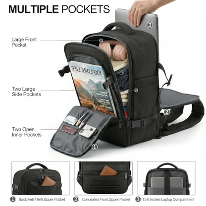 TILYMOL Travel Backpack for Women & Men - 15.6 inch Laptop Backpack Airplane Flight Approved, Large Carry On Anti-theft Bag for Travel Work Business Weekender - color: Black