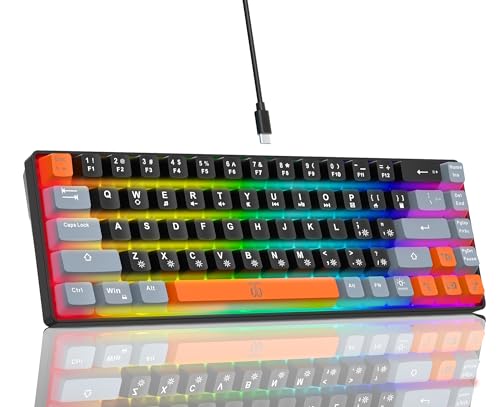 Snpurdiri 60% Percent Gaming Keyboard, Compact RGB Backlit Small Gaming Keyboard for Windows, PC, Laptop (68 Keys, Black-Grey-Orange) - color: Black Grey Orange