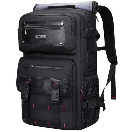 WITZMAN Travel Backpack for Men Duffle Bags Fits 17 Inch Laptop | Nylon Water-resistant 3-in-1 Carry on Backpack Airline Approved, Large Convertible Overnight Rucksack, B685 Black - color: Black
