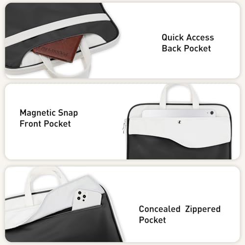 DTTO 14 Inch Laptop Sleeve Case, TSA Waterproof PU Leather Computer Carrying Case Shockproof Protective Laptop Bag with Handle for 13-14" MacBook HP Dell Lenovo ASUS Acer Chromebook, Black White - color: Balck White, size: 14 Inch