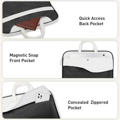 DTTO 14 Inch Laptop Sleeve Case, TSA Waterproof PU Leather Computer Carrying Case Shockproof Protective Laptop Bag with Handle for 13-14" MacBook HP Dell Lenovo ASUS Acer Chromebook, Black White - color: Balck White, size: 14 Inch