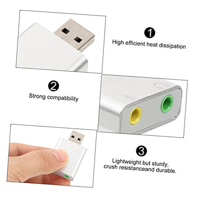 DOITOOL USB External Sound Card Stereo Audio Adapter with Headphone and Microphone Jack No Driver Required Compatible with Laptop Desktop Silver Aluminum Alloy