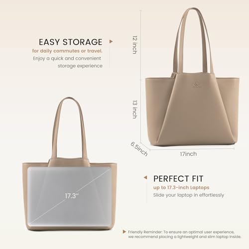 LOVEVOOK Laptop Tote for Women - 15.6 Inch Faux Leather Laptop Bag with Clutch, Large Capacity Office Purse Computer - color: Sandy, size: 15.6 inch