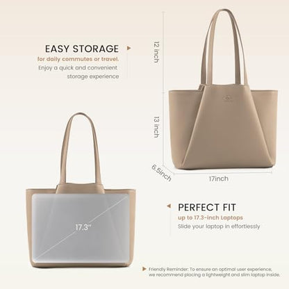 LOVEVOOK Laptop Tote for Women - 15.6 Inch Faux Leather Laptop Bag with Clutch, Large Capacity Office Purse Computer - color: Sandy, size: 15.6 inch