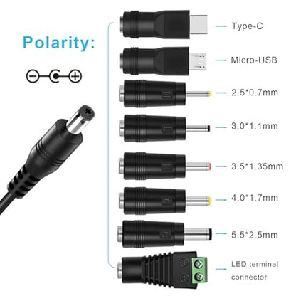 Car Charger Adapter with LED Display DC 3V 4.5V 5V 6V 7.5V 9V 12V Adjustable Voltage Universal Auto Cigarette Lighter Male Plug Power Supply Adapter Cable for Portable DVD Player Dash cam Tablet