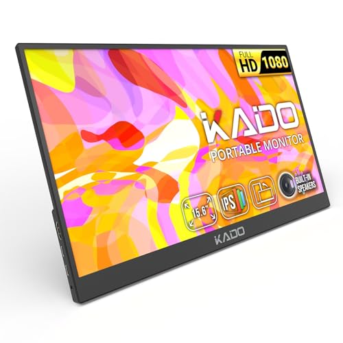 Kado Portable Monitor 15.6-Inch FHD 1920x1080 USB-C HDMI IPS Display | 45W Reverse Charging, Gaming Monitor Built-in Speakers, Second Display Kickstand for Laptop PC Phone Mac Xbox PS4/PS5 Switch - style: 1-Pack Single Set