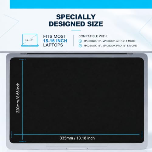 Microfiber Liner Cleaning Cloth 15" 16" MacBook Air/MacBook Pro Screen Keyboard Imprint Protection, Keyboard Protector Compatible with MacBook Air 15.3" /MacBook Pro 15"/MacBook Pro 16"-Black - color: Black（1 Pack）, size: 13.19" x 8.66"