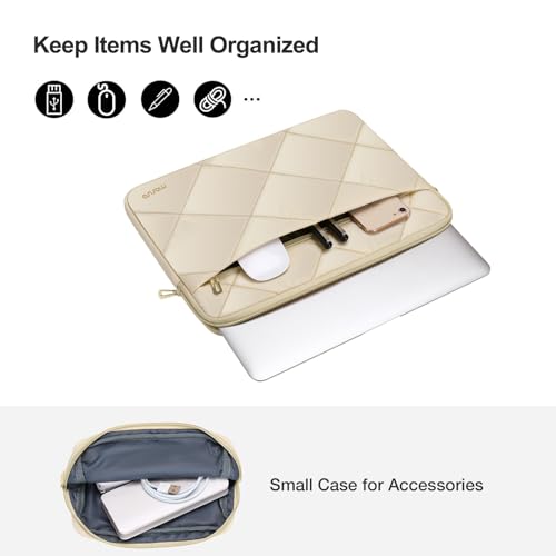 MOSISO 13-14 inch Laptop Case, 13.3 inch Laptop Sleeve, Sand | Compatible with MacBook Neo/Air 13.6/Pro 13/Pro 14, HP Dell ASUS Lenovo, Rhombus Quilted Horizontal Bag with Small Case - color: Sand
