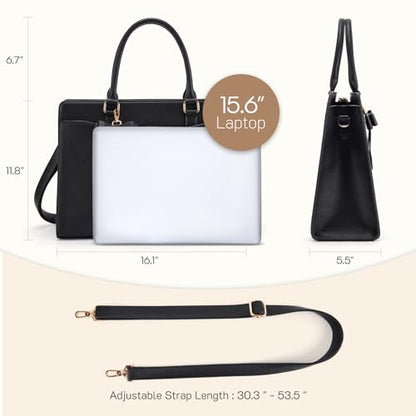 Missnine Laptop Tote Bag for Women 15.6 Inch Leather Work Bags Teacher Computer Purse Briefcase Handbag for Office, Travel - color: Bow Black