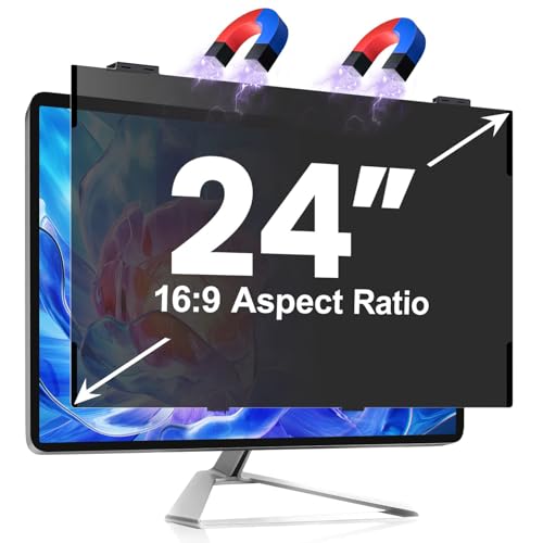 Magnetic 24 Inch privacy screen for computer monitor, Fit Frameless Monitor 16:9 Widescreen, Anti Blue Light Filter, Anti-Glare Eye Protector Shield, Adhesive-Free, Easy Installation - size: Magnetic 24 inch （16：9）