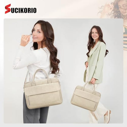 Teacher Tote Bag for Women 17inch PU Leather Laptop Briefcase Nurse Bags Professional Work Bags For Nursing, School, College - color: Apricot