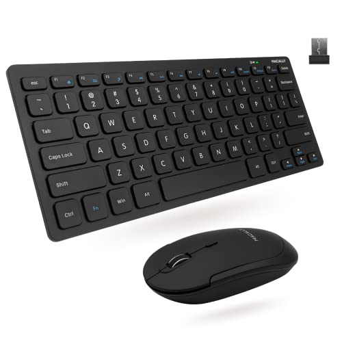 Macally Small Wireless Keyboard and Mouse Combo - Quiet Productivity Duo - 2.4G Wireless Compact Keyboard and Mouse for PC - 78 Key Mini Keyboard and Mouse with Slim Body, Click Buttons, & 3 DPI Modes - color: Black