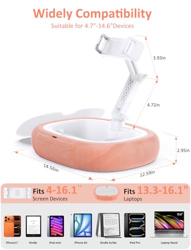 Tryone Tablet Pillow Holder & Laptop Stand : Lap Adjustable iPad Holder with Snack Bowl,Soft Plush Pillow & 360° Rotating Detachable Support Arm for 4.7-16.1 Kindle Phone Tablet Laptop (Pink) - color: Upgraded Version - Pale Pink
