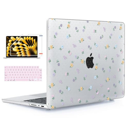 for with MacBook Pro 14 inch Case 2026-2021 M5 M4 M3 M2 M1 Pro/Max A3426 A3427 A3434 A3112 A3401 A2918 A2992 A2779 A2442, Hard Shell with Keyboard Cover+Protective Film, Floral - color: Floral