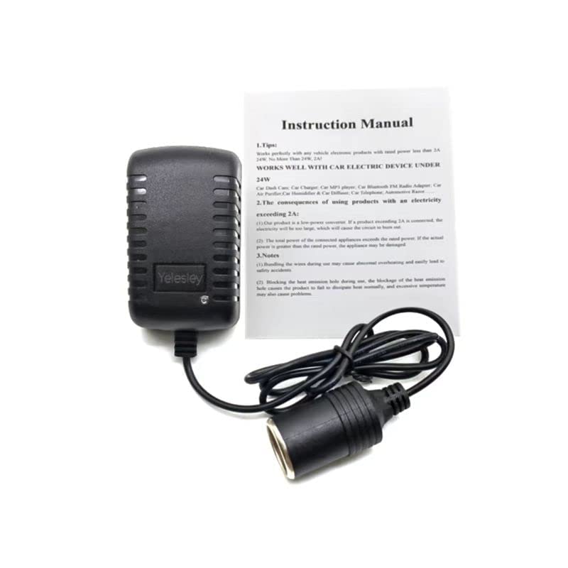 AC to DC Converter 2A 24W Car Cigarette Lighter Socket 110-240V to 12V AC/DC Power Adapter Black