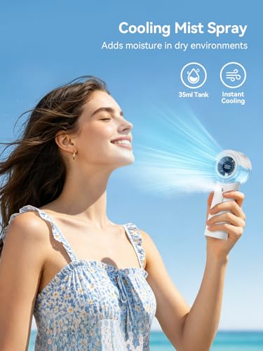 MIST Pro Smart Display Portable Cooling Fan – 15000 RPM Turbo Motor, 1-100 Stepless Speed, 17H Runtime, 35ml Tank, 3-in-1 Fan/Mist/Mist+Fan for Travel Office Outdoor - style: Mist Pro with 17H Display