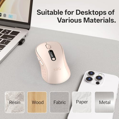 XBG B15Pro Tri-Mode Wireless Bluetooth Mouse with LED Display for Laptop | Bluetooth 5.0/4.0 & 2.4G, 2400 DPI, 500mAh Type-C Rechargeable, Ergonomic Silent Click, Multi-Device for PC Tablet Office - style: B15 Pro-Pink