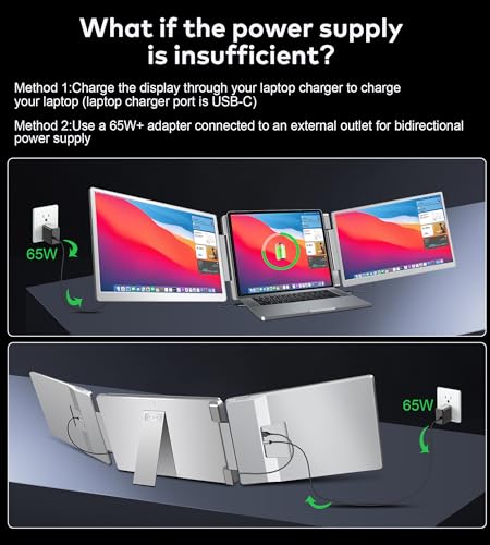 Laptop Screen Extender 16"-1200P 16:10 FHD Triple Monitor for 12-18.5" | Portable Monitor for Laptop with HDMI and USB-C Connectivity for MacBooks(NOT M1/M2/M3)/Wins, Chrome, Surface - size: 16"
