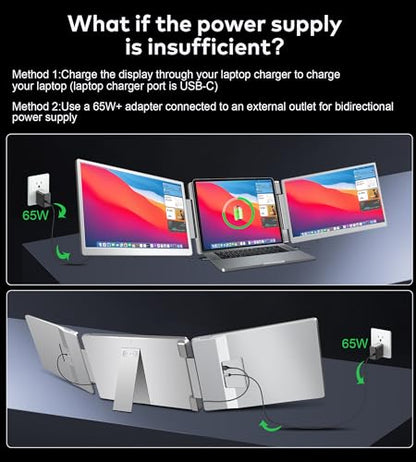 Laptop Screen Extender 16"-1200P 16:10 FHD Triple Monitor for 12-18.5" | Portable Monitor for Laptop with HDMI and USB-C Connectivity for MacBooks(NOT M1/M2/M3)/Wins, Chrome, Surface - size: 16"
