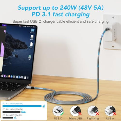 ULT-WIIQ 6.6FT USB C to USB C 3.2 Gen 2 x 2 Video Cable for Portable Monitor, 4K@144/120/60Hz 8K Display Cable, 20Gbps Data Transfer, PD 3.1 240W Fast Charging, for iPhone 17, MacBook, SSD, CarPlay - size: 6.6FT