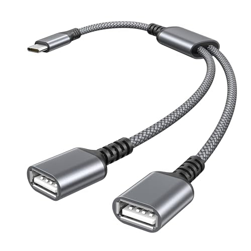 Basesailor USB C Male to Dual USB Female Cable Splitter 1FT,OTG Adapter | Thunderbolt 5 4 3 to Double Type A 2.0 Cord Converter Multiple Hub for iPhone 17 Air 16 15,MacBook Pro,iPad Mini,Samsung S25 - color: Gray, size: 1FT(0.3M), style: 1 in 2 out