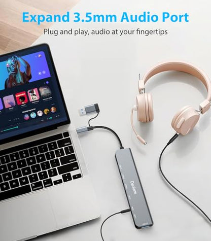 USB C Hub USB Hub 3.0 for Laptop, Upgrade 8 in 2 USB Splitter with USB-C/4 USB A Port Extender, TF/SD Card Slot, 3.5mm Audio Adapter, USBC USB Dongle for PC/Mac/MacBook/Laptop/iPad/Tablet - size: 8-IN-2
