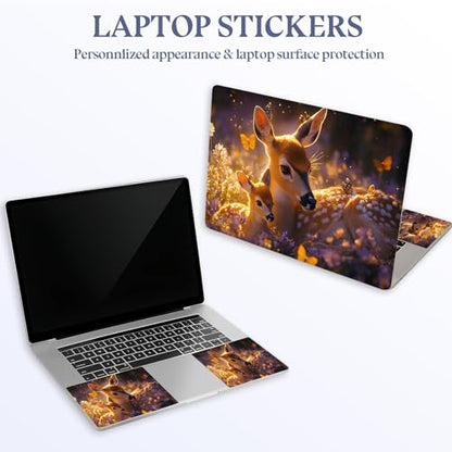 Universal Laptop Skin Sticker Decal,15.6 Inch Laptop Vinyl Cover for 13" 14" 15.6" Laptop,Scratch-Resistant Waterproof Protector Wrap,Reusable with Wrist Pads,Butterfly Deer Family - color: Butterfly Deer Family