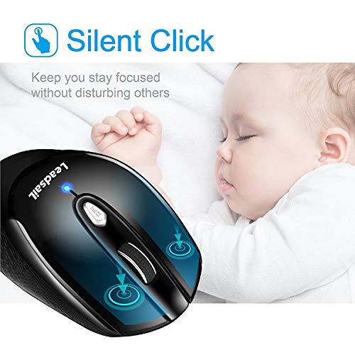 Leadsail Wireless Laptop Mouse, 2.4G Slim Portable, Less Noise, 6 Buttons, USB for Windows/Mac/Laptops - color: Black