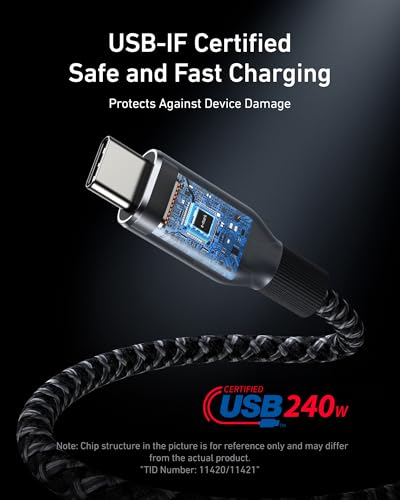 Anker Prime USB C to USB C Cable, 240W Fast Charging Durable Cable (6 ft) | USB 2.0 Upcycled Braided Nylon, 100-Year Bend Durability for iPhone 17 / 17 Pro / 17 Pro Max, MacBook, Galaxy, and More - size: 6FT