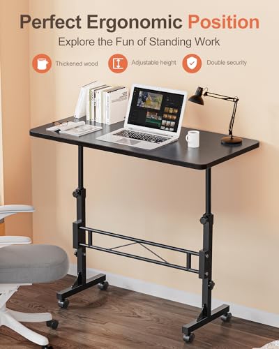 Amztabler Small Standing Desk Adjustable Height, Mobile Stand Up Desk with Wheels, 32 Inch Portable Rolling Desks Conference Room Tablesf for Walking Pad Treadmill Black - color: Wood Black