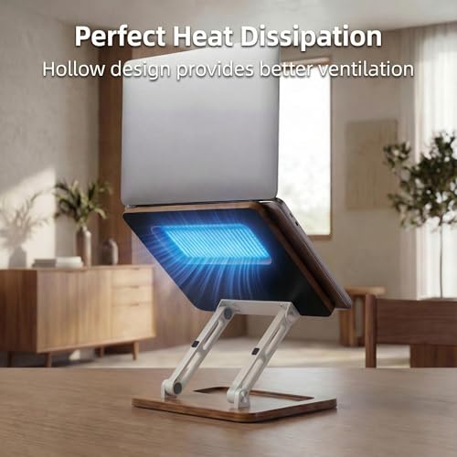 Adjustable Laptop Desk Stand Wood with Storage Slot | Ergonomic Foldable Computer Riser ，Ventilated Cooling Design, Fit all 10-17 Inch Laptops & Tablets