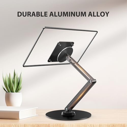 UPERFECT Portable Magnetic VESA Stand, All-Aluminum Adjustable Arm for 10–18.5″ Devices, 75×75mm VESA, Adhesive Metal Plates, 360° Swivel Base, Supports up to 4.4 lbs, Travel Desk Stand