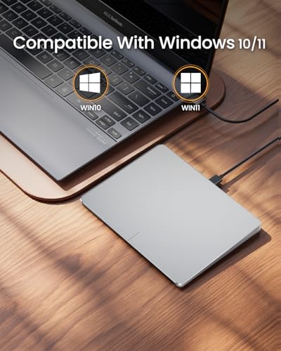 ProtoArc Wired USB Trackpad Mouse for Windows 10/11, Large High-Precision Touchpad Mouse, Multi-Gesture with Ultra Slim Portable Aluminum Trackpad for Computer/Desktop/Laptop, White and Silver