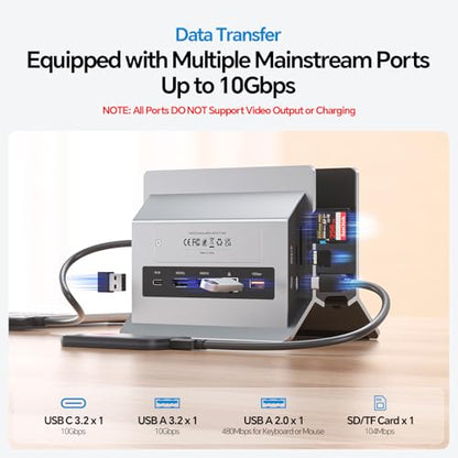 MacBook Docking Station Dual Monitor 4K@60Hz with M.2 NVMe SSD Enclosure | PULWTOP Vertical USB C Laptop Stand Dock for MacBook M5/M4 Pro/Max, 2 HDMI, PD, USB A/C 10Gbps, Ethernet, Space-Saving - Gray